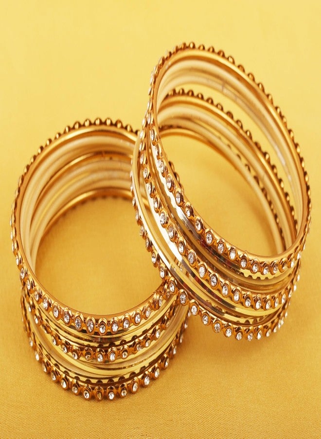 Touchstone "Colorful Bangle Collection" Indian Bollywood Alloy Metal And Textured Light Golden Designer Jewelry Bangle Bracelets. Set of 18. In Antique Gold Tone For Women. - Image 3
