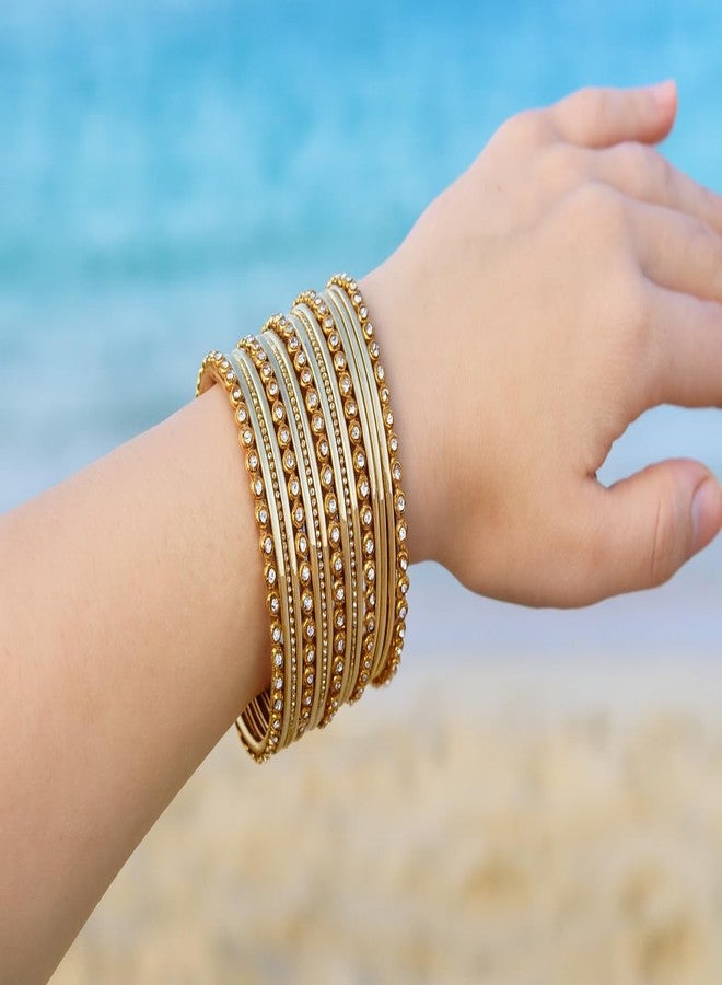 Touchstone "Colorful Bangle Collection" Indian Bollywood Alloy Metal And Textured Light Golden Designer Jewelry Bangle Bracelets. Set of 18. In Antique Gold Tone For Women. - Image 2