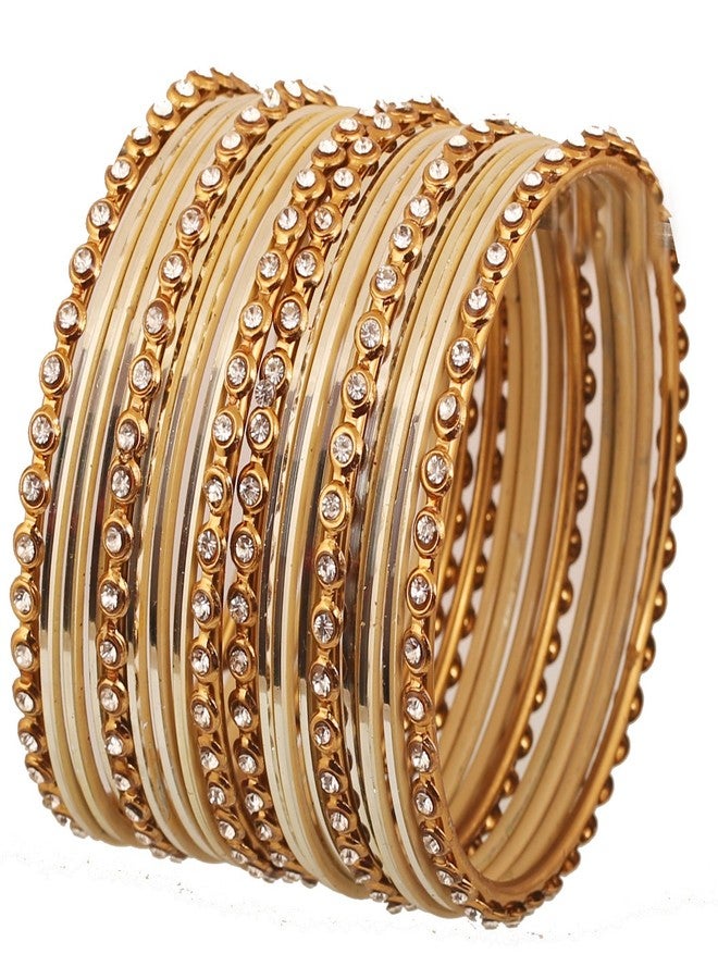 Touchstone "Colorful Bangle Collection" Indian Bollywood Alloy Metal And Textured Light Golden Designer Jewelry Bangle Bracelets. Set of 18. In Antique Gold Tone For Women. - Image 1