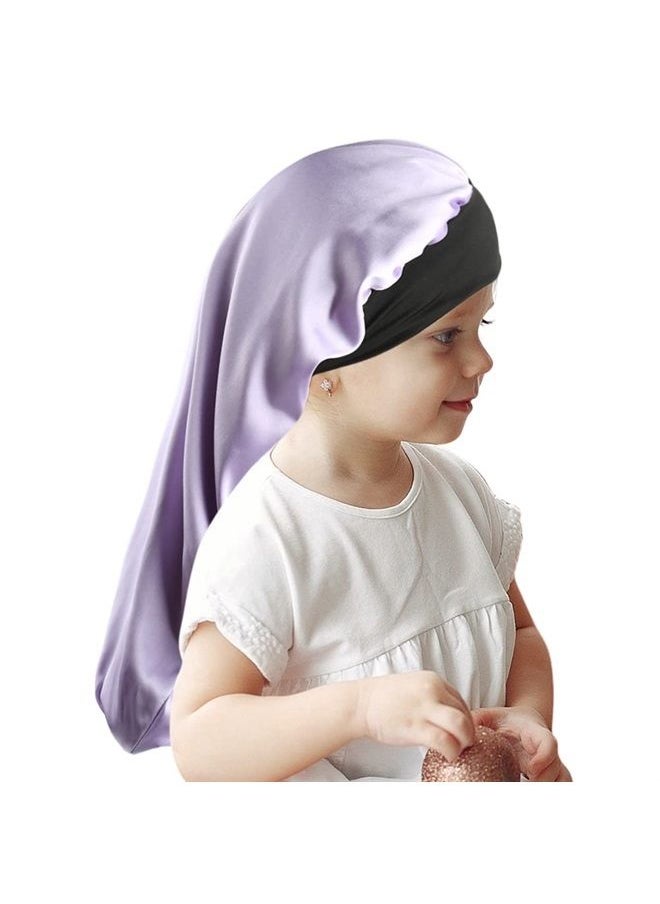 greatremy Geatremy Braids Long Silky Satin Bonnet Double Layer Sleep Satin Cap Bonnet for Curly, Long Hair Sleeping Bonnet for Kids Girls Purple/Silver Gray  - Image 2