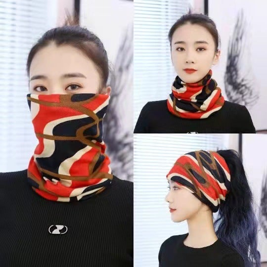 Versatile Autumn Winter Twist Scarf Cap No. 16 colorful waves 