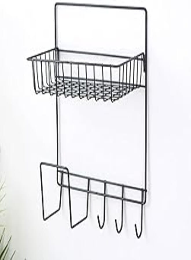Creative Wall Mounted Iron Household Storage Rack No Hole Bathroom Paper Towel Storage (Black) 