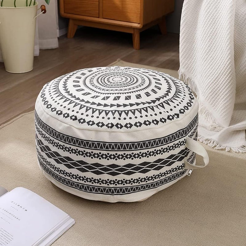 MOCOFO Unstuffed Round Pouf Covers Boho Colorful Geometric Ottoman Pouf Cover with Handle DesignDecoration Footstool for Living RoomBedroomPatio Black18x18x8
