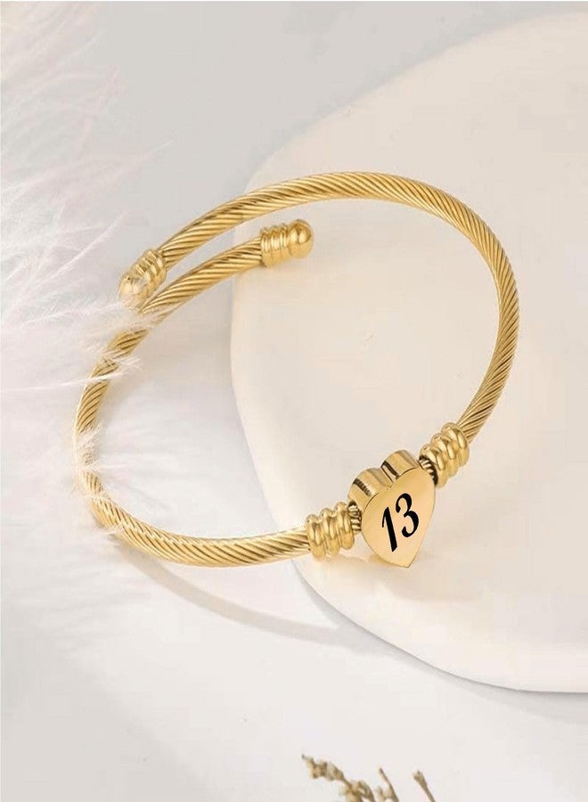 KunBead 13th Birthday Love Heart Gold Tone Expandable Bracelets for Women Lucky Number Age Bangle Cuff Stainless Steel Bracelet - Image 2