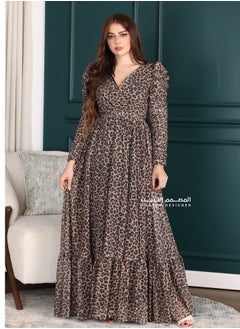 A soft, luxurious Tiger dress with long sleeves with a modern design, with a layer underneath the dress to highlight your femininity in a wonderful way. It is a great choice to highlight your feminini