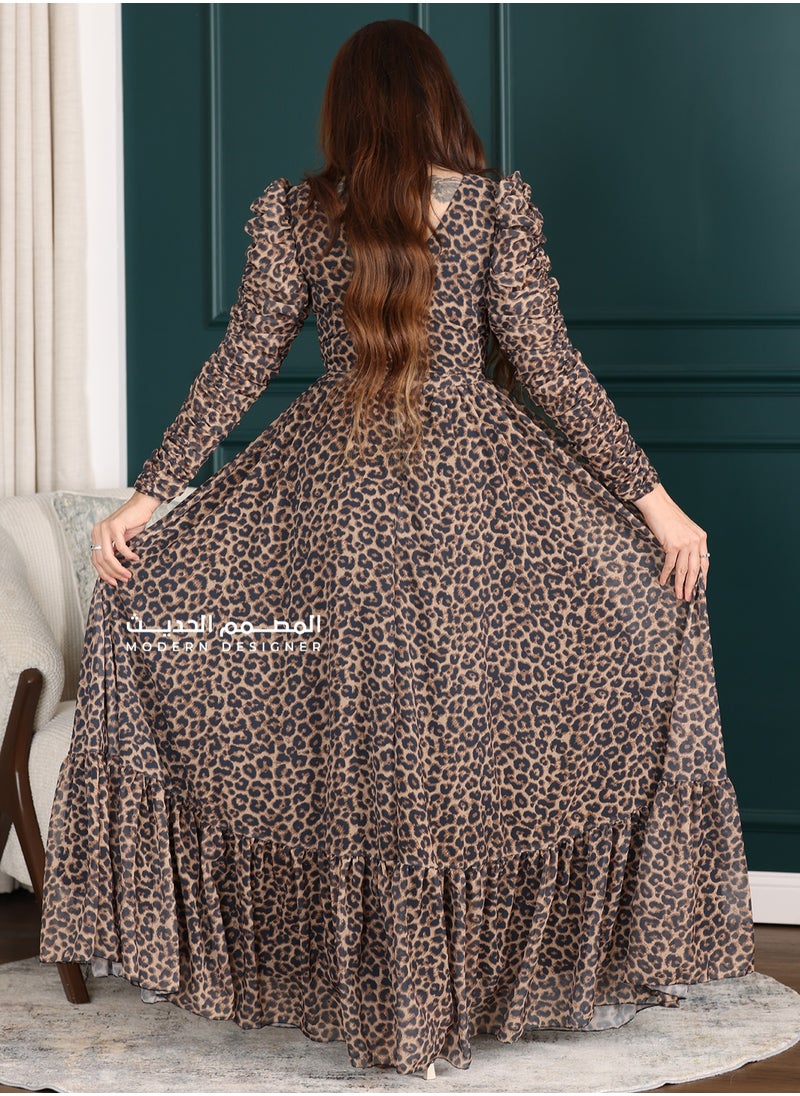 Dentek - A soft, luxurious Tiger dress with long sleeves with a modern design, with a layer underneath the dress to highlight your femininity in a wonderful way. It is a great choice to highlight your feminini - Image 1