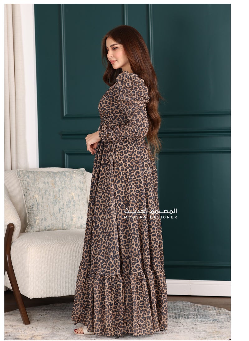 Dentek - A soft, luxurious Tiger dress with long sleeves with a modern design, with a layer underneath the dress to highlight your femininity in a wonderful way. It is a great choice to highlight your feminini - Image 1