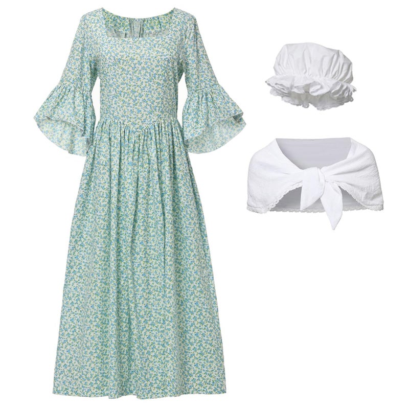 GRACEART Pioneer Woman Costume Colonial Prairie Dress for Women 100% Cotton - Image 1