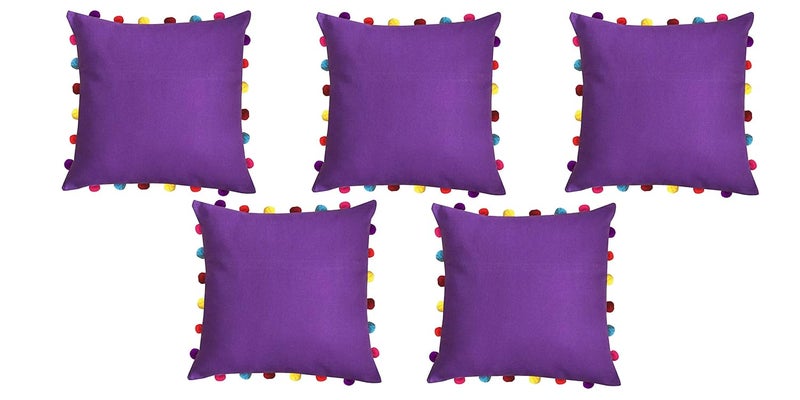 Lushomes Cushion Cover 18x18 Boho Cushion Covers Sofa Pillow Cover Cushion Covers with Tassels Cushion Cover with pom pom 18x18 Inches Set of 5 Purple - Image 1