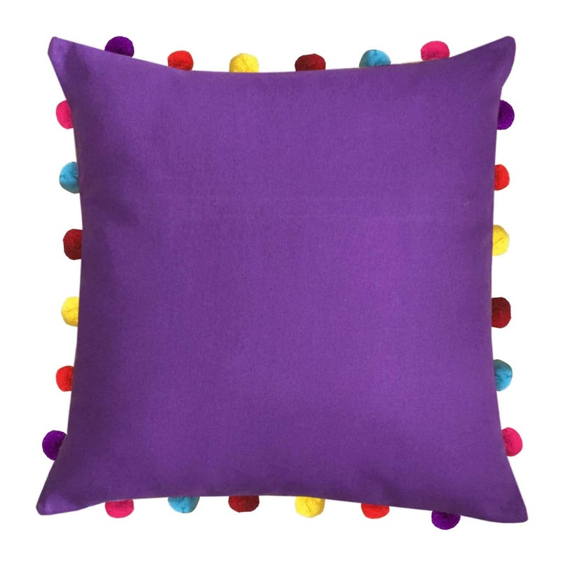 Lushomes Cushion Cover 18x18 Boho Cushion Covers Sofa Pillow Cover Cushion Covers with Tassels Cushion Cover with pom pom 18x18 Inches Set of 5 Purple - Image 2