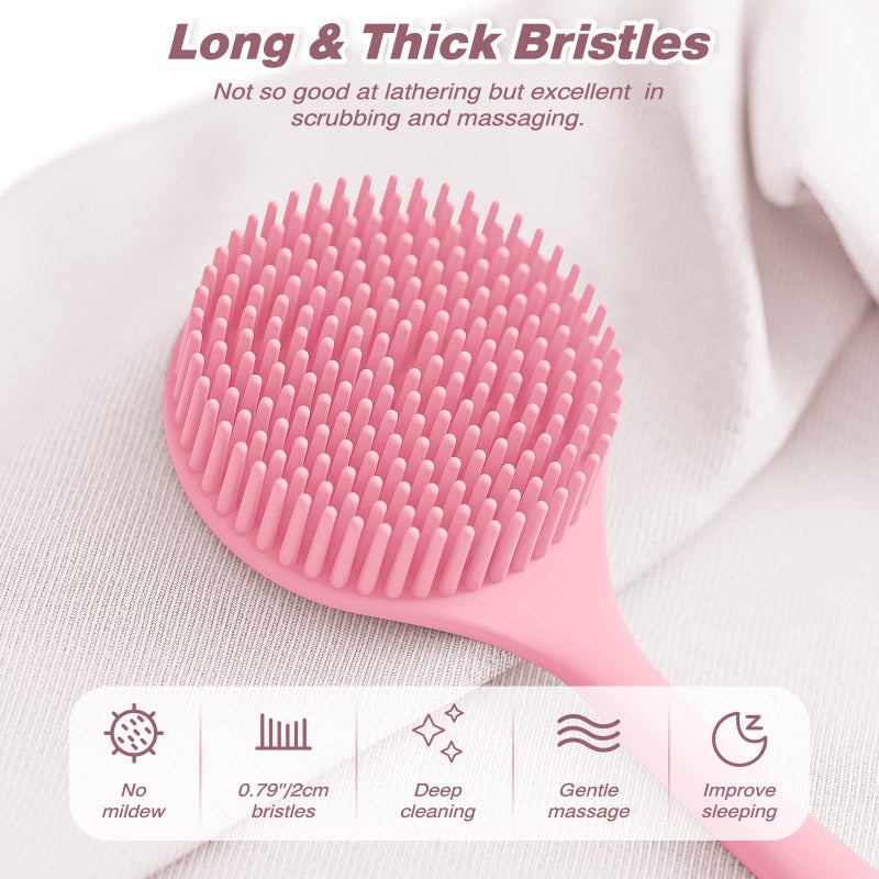 Manmihealth Silicone Back Scrubber(Thick Bristles) & Soft Bath Glove Set, Super-Exfoliating Body Scrubber & Super-Lathering Shower Brush Combination, with a Free Hook.(Pink) - Image 3