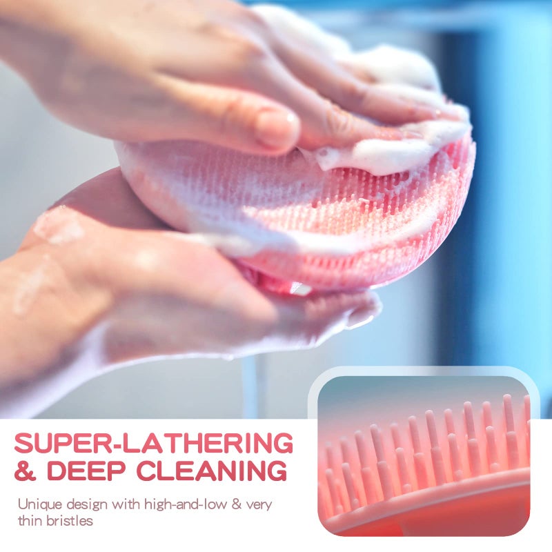 Manmihealth Silicone Back Scrubber(Thick Bristles) & Soft Bath Glove Set, Super-Exfoliating Body Scrubber & Super-Lathering Shower Brush Combination, with a Free Hook.(Pink) - Image 4