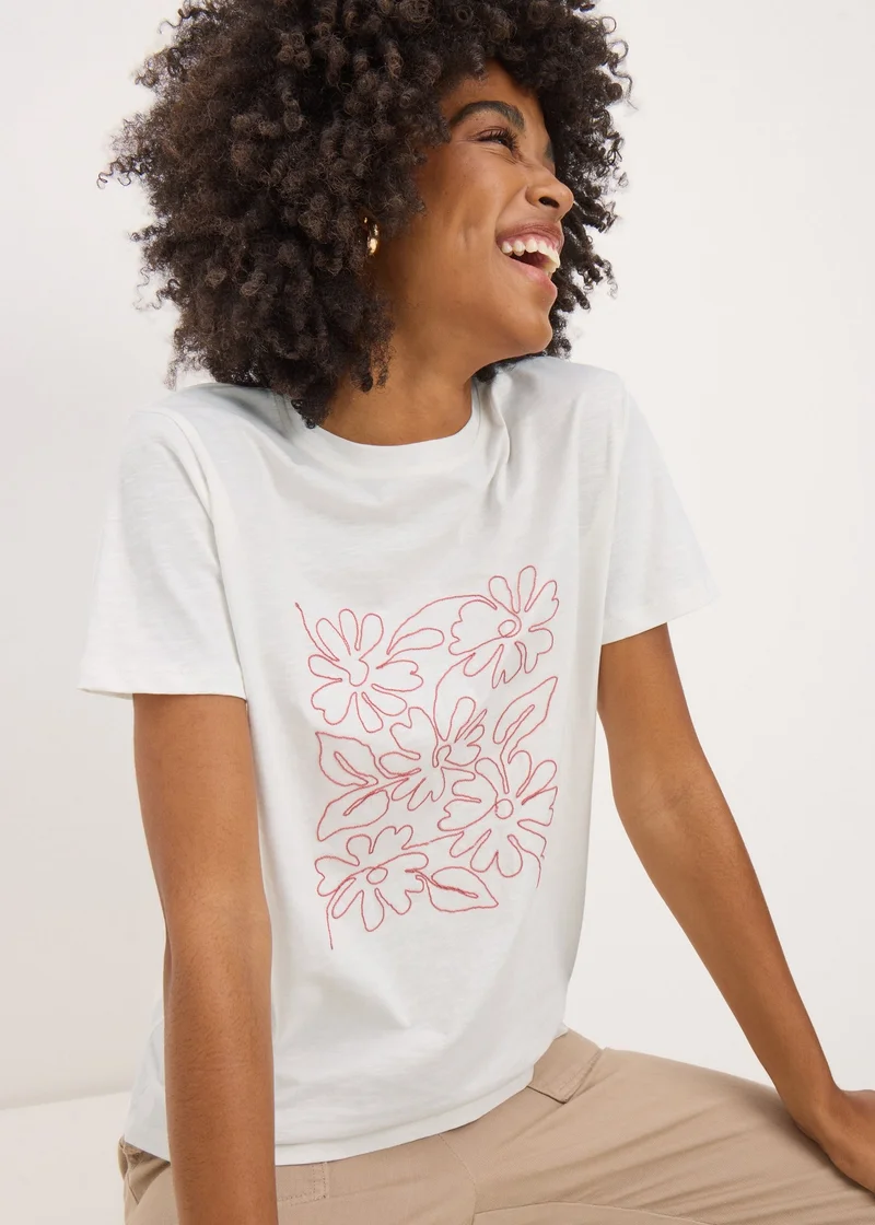 Matalan Cream Flower Embellished T-Shirt
