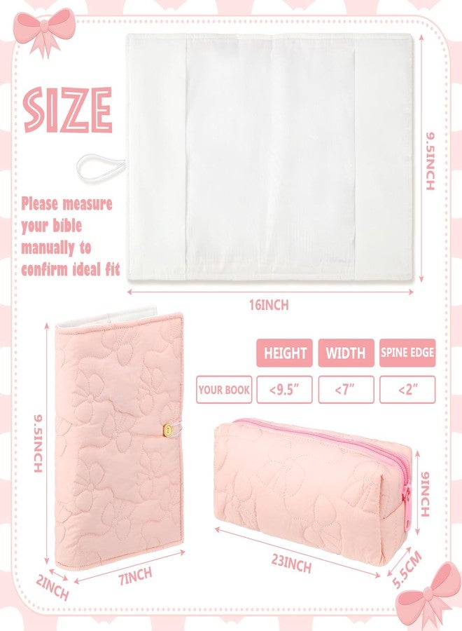 Feifeiya Bible Cover Case for Women with Pencil Case, 9. 5" x 7" x 2" Pink Bow Bible Book Cover for Hardcover Coquette Cotton Book Protector Christian Religious Gift Set for Women Washable and Durable - Image 2