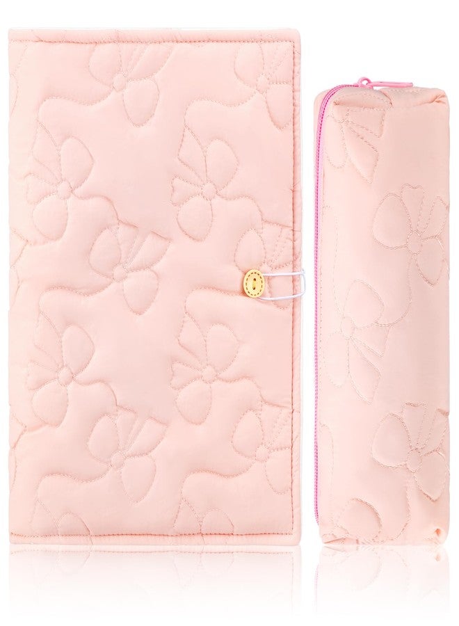 Feifeiya Bible Cover Case for Women with Pencil Case, 9. 5" x 7" x 2" Pink Bow Bible Book Cover for Hardcover Coquette Cotton Book Protector Christian Religious Gift Set for Women Washable and Durable - Image 1