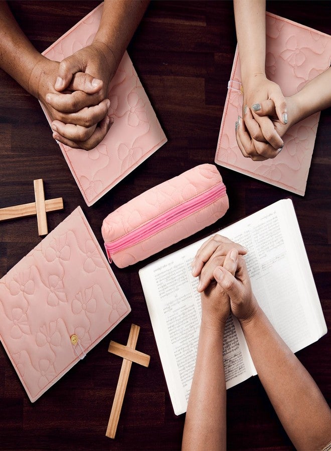 Feifeiya Bible Cover Case for Women with Pencil Case, 9. 5" x 7" x 2" Pink Bow Bible Book Cover for Hardcover Coquette Cotton Book Protector Christian Religious Gift Set for Women Washable and Durable - Image 4