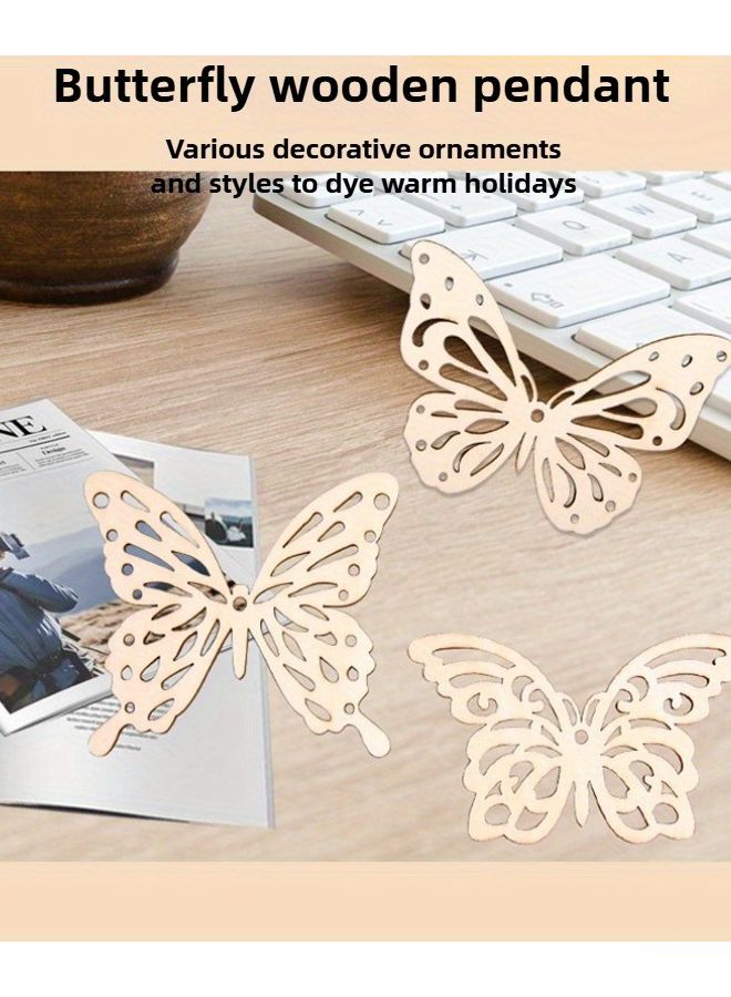 10Pcs Hollow Butterfly Type A Wooden Pendant DIY Twine Home Decor Hanging Ornaments - Image 2