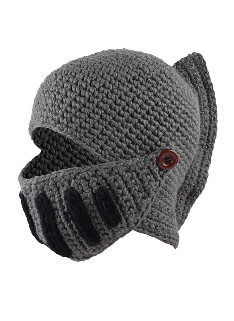 Generic - Roman Knight Helmet Winter Warm Hat, Visor Crochet Knit Beanie Hat Mask Set Handmade Winter Knit Beanie Hat Winter Roman Knight Knit Hat Earflap Ski Hat Winter Knitted Hat for Adult Kids - Image 1