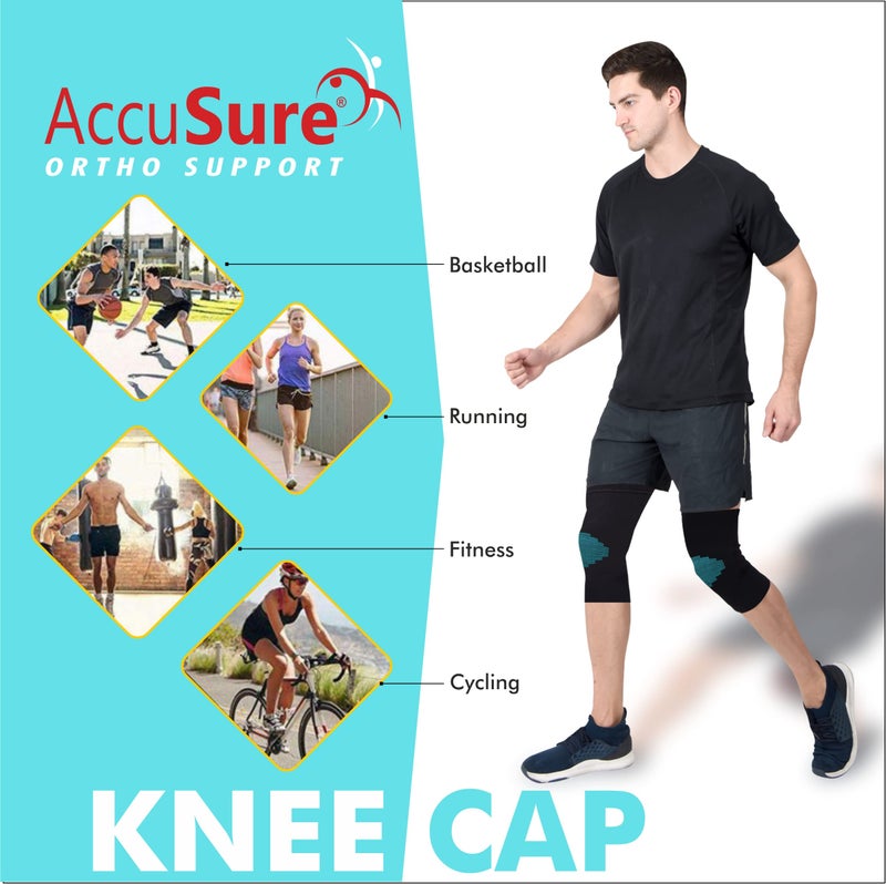 AccuSure Knee Nylon Brace Compression Sleeve- Best Support Arthritis, Gym, Running, Basketball, Meniscus Tear, Sports, Joint Pain Relief, Injury Recovery For Men, Women|Pair - Image 3