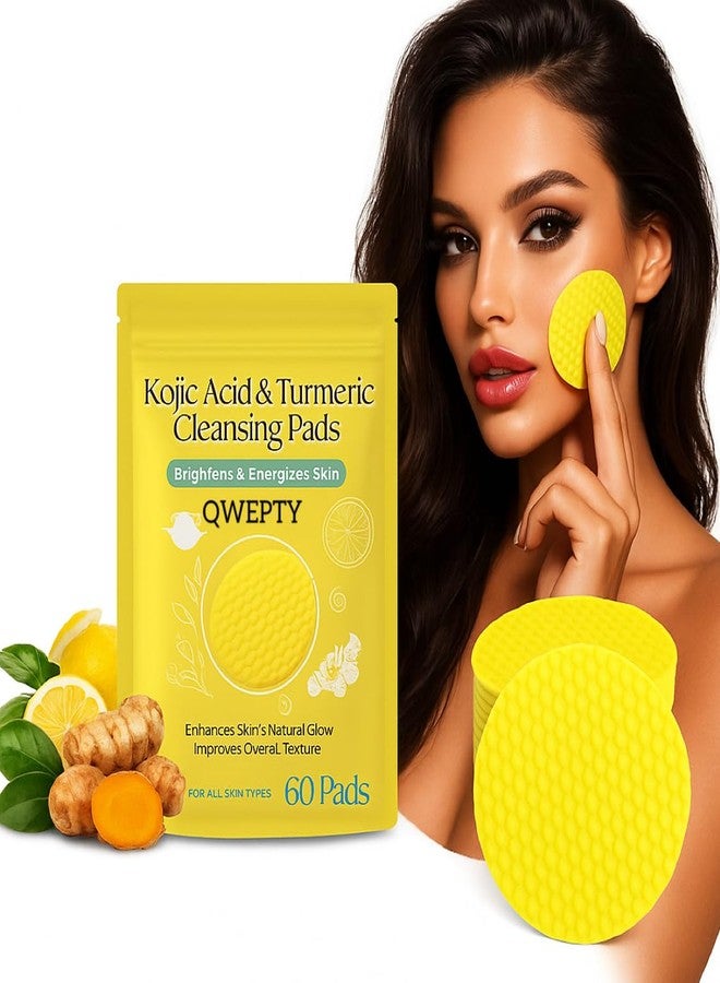 QWEPTY Original 60Pcs Kojic Acid and Turmeric Cleansing Pads Turmeric Kojic Acid Cleansing Pads, for Face, Mild, Helps Balance Skin Oil And Water, Gentle & Non-Irritating Suit for All Skin Types Exfoliating for Smoother Skin - Image 1