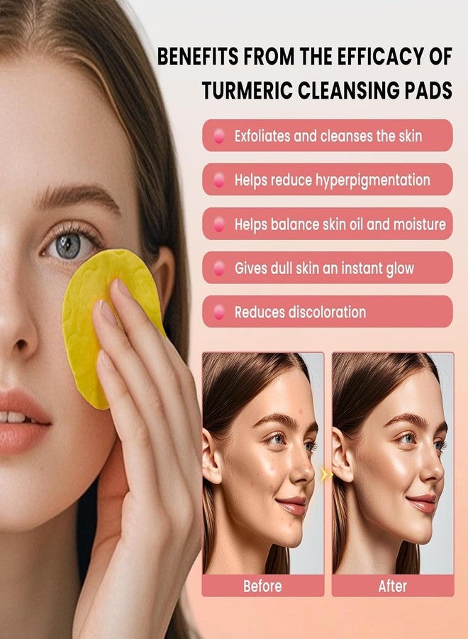 QWEPTY Original 60Pcs Kojic Acid and Turmeric Cleansing Pads Turmeric Kojic Acid Cleansing Pads, for Face, Mild, Helps Balance Skin Oil And Water, Gentle & Non-Irritating Suit for All Skin Types Exfoliating for Smoother Skin - Image 3