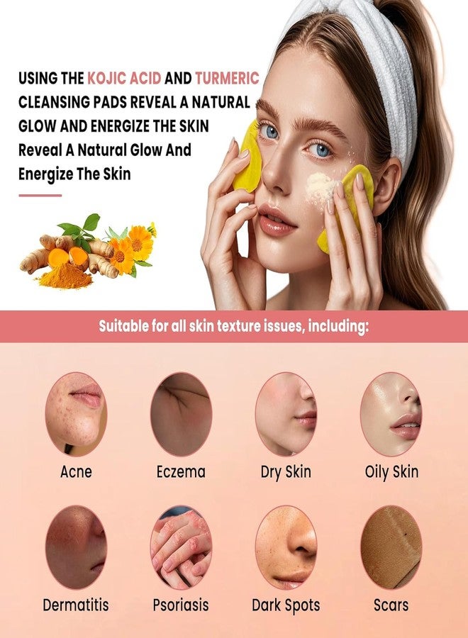 QWEPTY Original 60Pcs Kojic Acid and Turmeric Cleansing Pads Turmeric Kojic Acid Cleansing Pads, for Face, Mild, Helps Balance Skin Oil And Water, Gentle & Non-Irritating Suit for All Skin Types Exfoliating for Smoother Skin - Image 5
