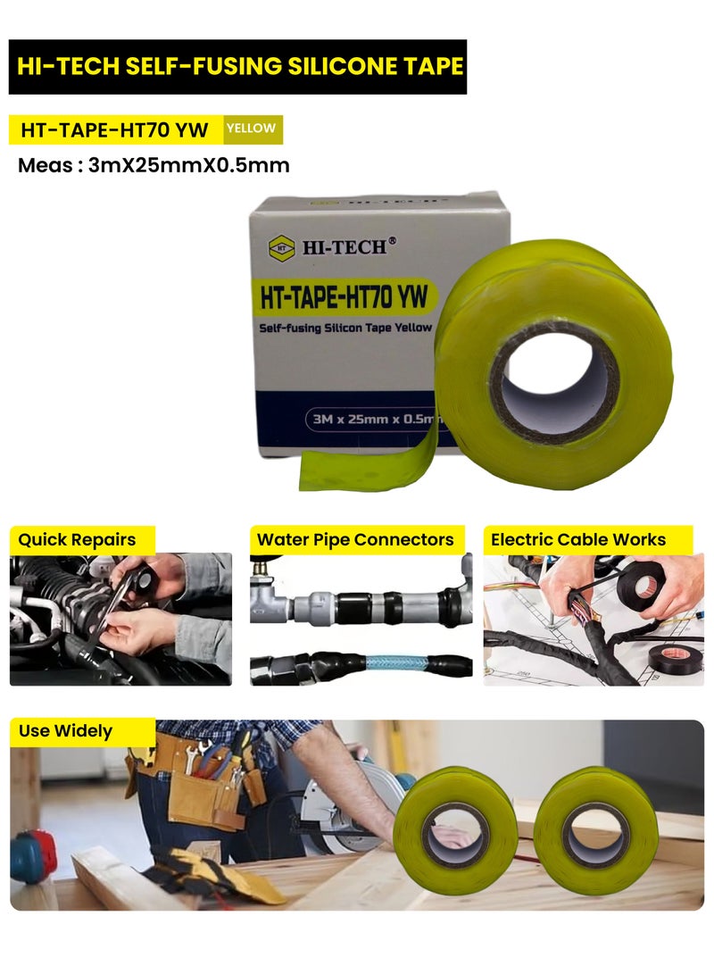 هاي-تيك شريط سيليكون HI-TECH - شريط سيليكون ذاتي الانصهار، مقاوم للماء ومقاوم للحرارة للعزل الكهربائي، والإصلاحات الطارئة، وتسريبات الرادياتير. - Image 4