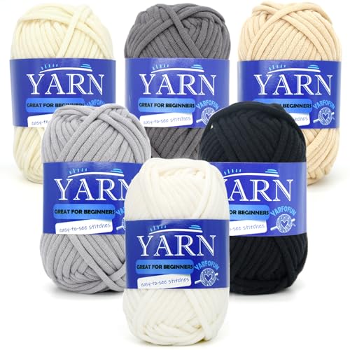 YARFOFUN 6 Pack Beginners Crochet Yarn Black Grey Beige White Cotton Nylon Blend Yarn for Crocheting Knitting with EasytoSee Stitches Black White Series - Image 1
