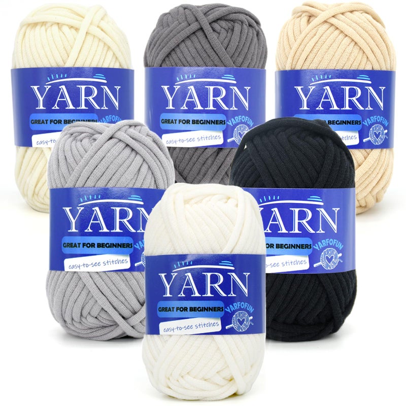 YARFOFUN 6 Pack Beginners Crochet Yarn Black Grey Beige White Cotton Nylon Blend Yarn for Crocheting Knitting with EasytoSee Stitches Black White Series - Image 3