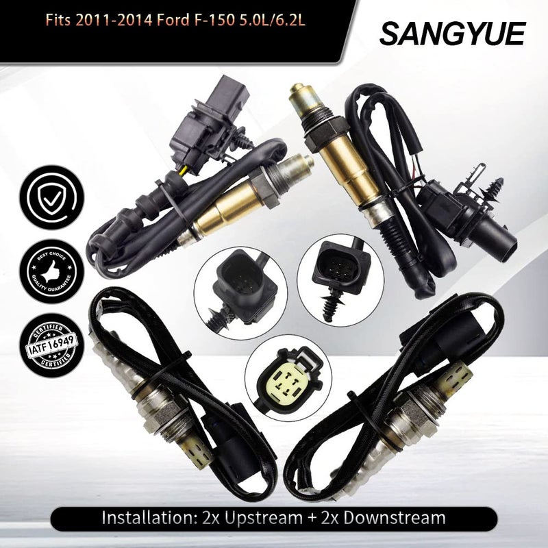 Sangyue حساس أكسجين سانغيو 4x 1 2 لسيارة فورد F150 50L62L لعام 2011 2012 2013 2014، علوي وسفلي - Image 2