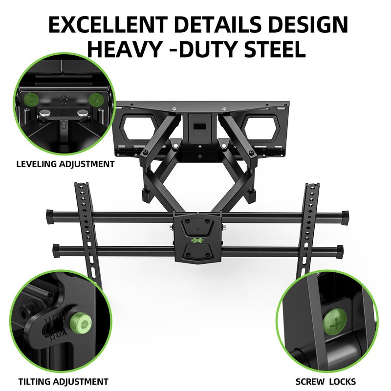 USX MOUNT Full Motion TV Wall Mount for 42-82 Inch TVs up to 120lbs, Wall Mount TV Bracket with Articulating Swivel Tilt Extension Leveling, Max VESA 600x400mm Fits 12/16" Wood Stud - Image 5
