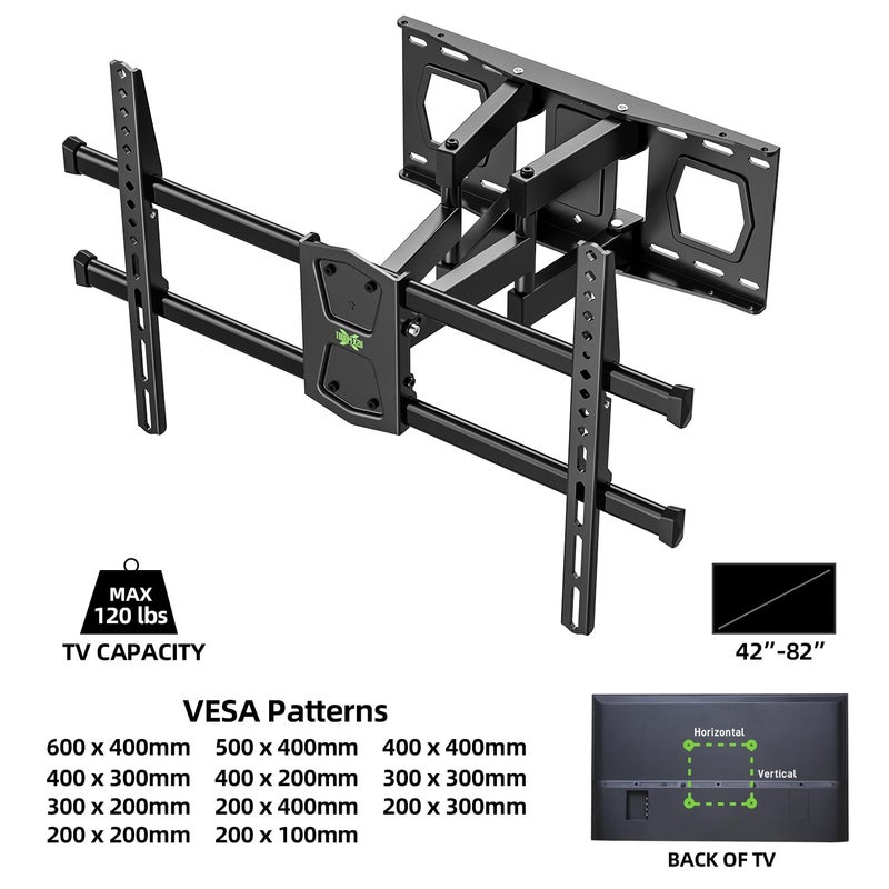 USX MOUNT Full Motion TV Wall Mount for 42-82 Inch TVs up to 120lbs, Wall Mount TV Bracket with Articulating Swivel Tilt Extension Leveling, Max VESA 600x400mm Fits 12/16" Wood Stud - Image 4