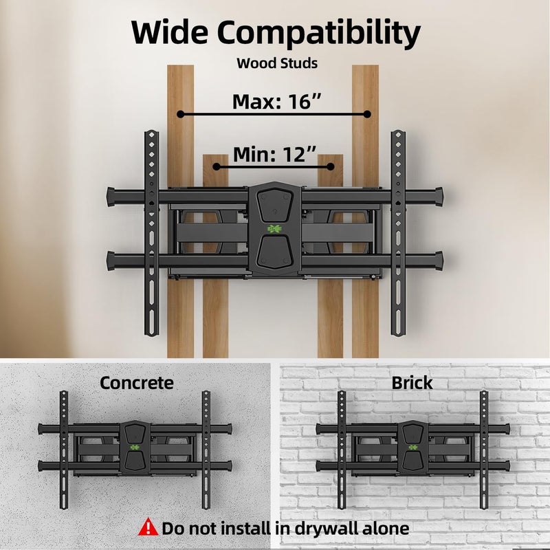 USX MOUNT Full Motion TV Wall Mount for 42-82 Inch TVs up to 120lbs, Wall Mount TV Bracket with Articulating Swivel Tilt Extension Leveling, Max VESA 600x400mm Fits 12/16" Wood Stud - Image 2