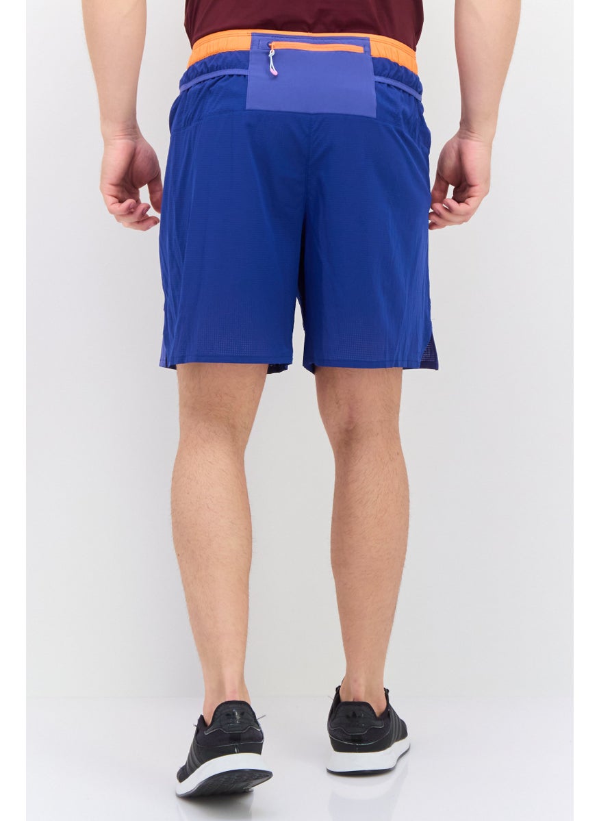 Men Sportswear Fit Drawstring 7 Inseam Running Shorts, Blue