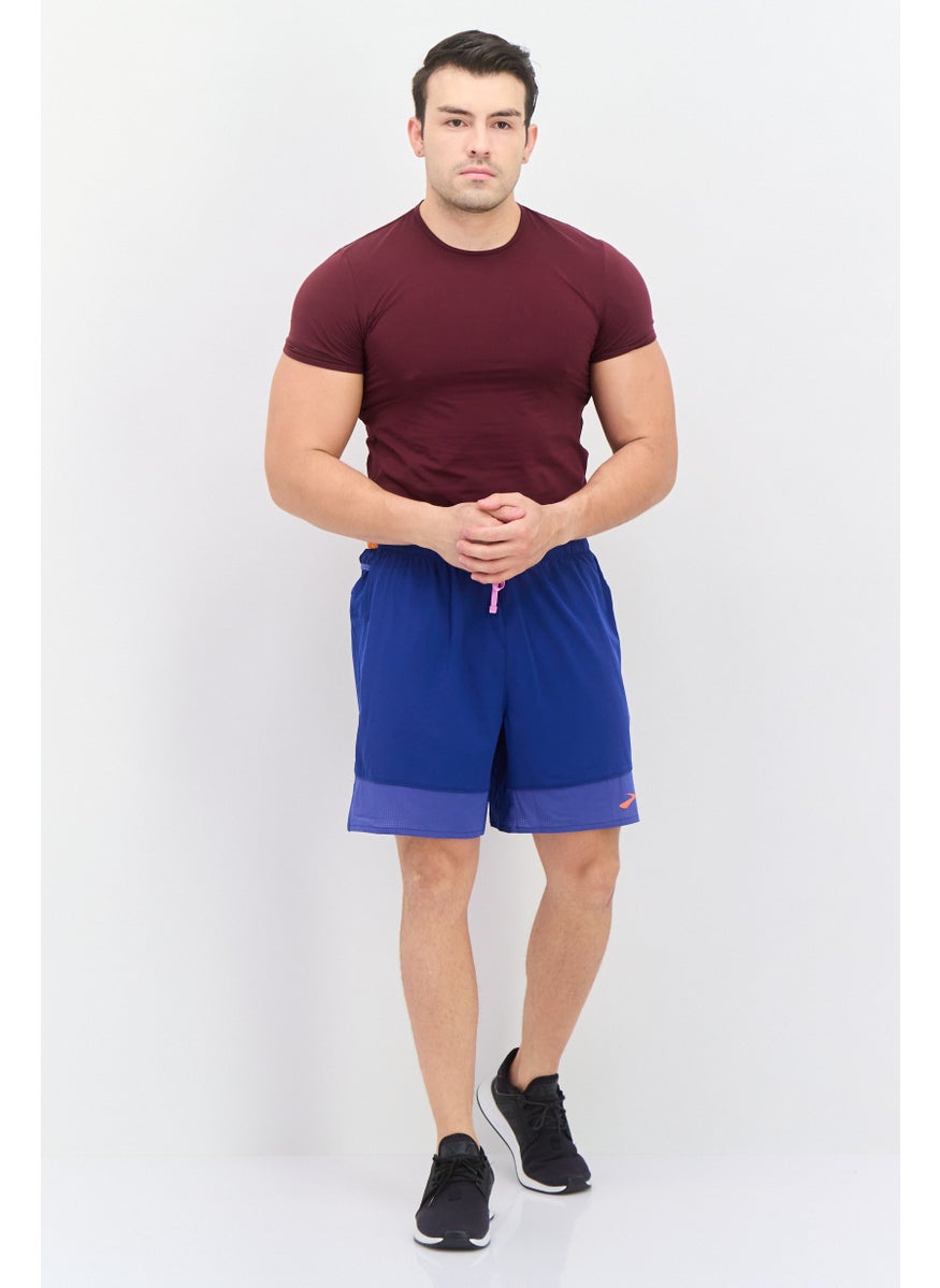 Men Sportswear Fit Drawstring 7 Inseam Running Shorts, Blue