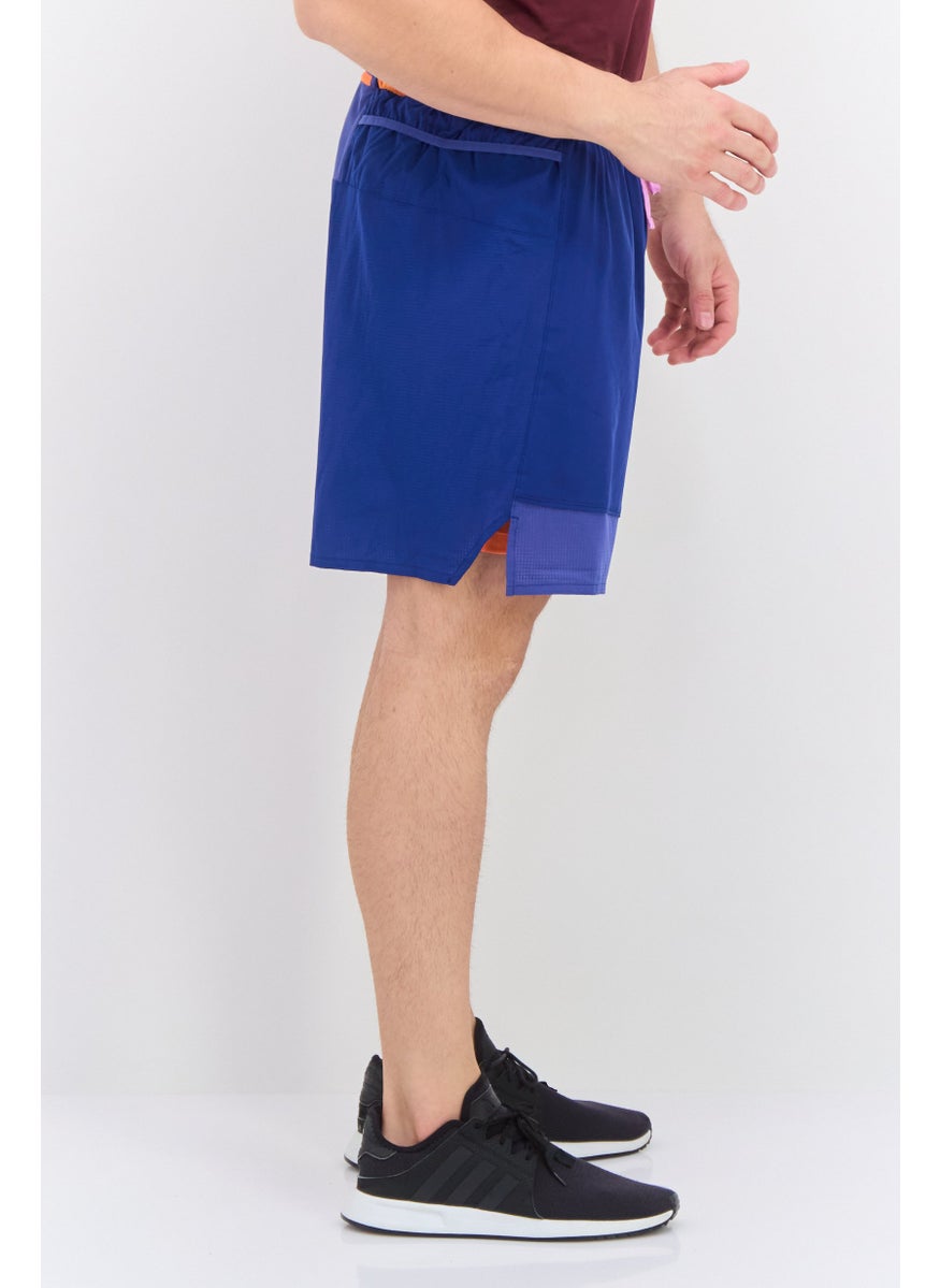 Men Sportswear Fit Drawstring 7 Inseam Running Shorts, Blue
