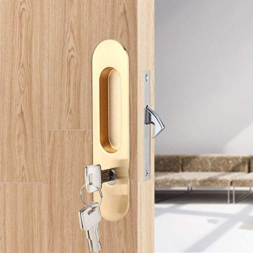 Fdit Zinc Alloy Invisible Sliding Door Latch Locks with 3 Keys for Bathroom Kitchen Balcony(Gold) - Image 1