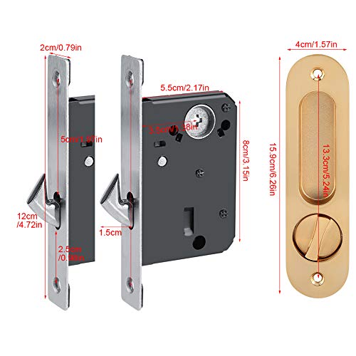 Fdit Zinc Alloy Invisible Sliding Door Latch Locks with 3 Keys for Bathroom Kitchen Balcony(Gold) - Image 2
