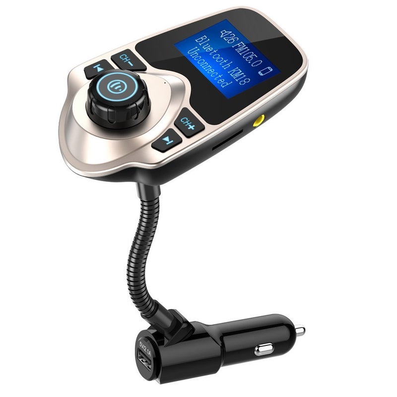 Nulaxy Bluetooth Car FM Transmitter Audio Adapter Receiver Wireless Handsfree Voltmeter Car Kit TF Card AUX 1.44 Display - KM18 Golden - Image 1
