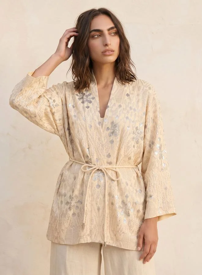 Iconic Embroidered Shrug Tie Up Belt
