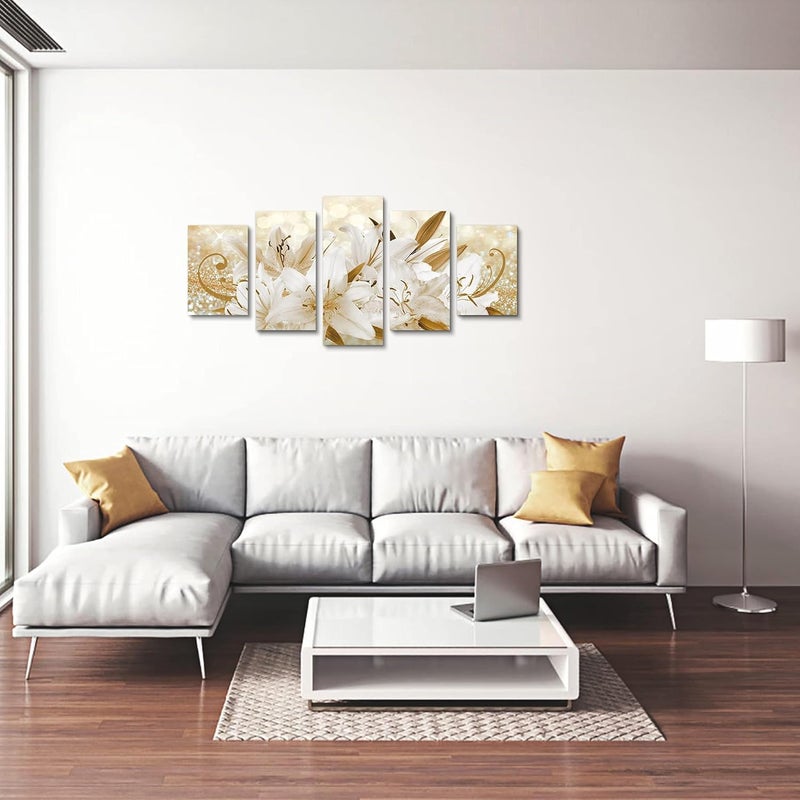 LUDUHU Golden Orchid Flowers Canvas Print - Abstract Floral Wall Art Painting Decor for Home Decoration, Contemporary White Floral Artwork Picture Bedroom Wall Art Decor (E, Oversize 40x20inch) - Image 5