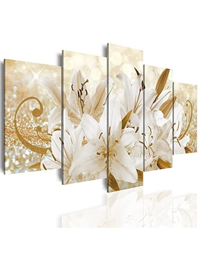 LUDUHU Golden Orchid Flowers Canvas Print - Abstract Floral Wall Art Painting Decor for Home Decoration, Contemporary White Floral Artwork Picture Bedroom Wall Art Decor (E, Oversize 40x20inch) - Image 1