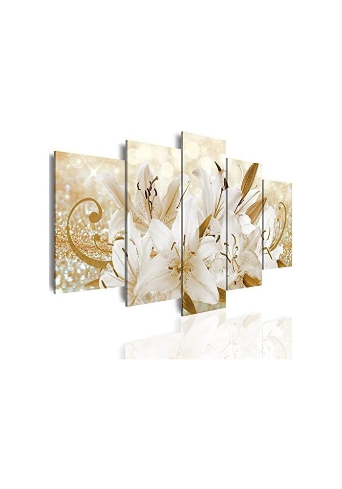 LUDUHU Golden Orchid Flowers Canvas Print - Abstract Floral Wall Art Painting Decor for Home Decoration, Contemporary White Floral Artwork Picture Bedroom Wall Art Decor (E, Oversize 40x20inch) - Image 2