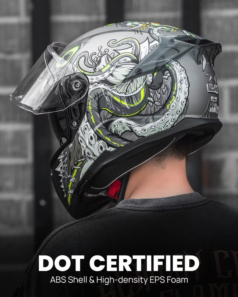 ILM خوذات دراجة نارية كاملة الوجه مع واقي مزدوج مع جناح خلفي متوافق مع Pinlock طراز 861A (أخضر عميق البحر، M) - Image 2