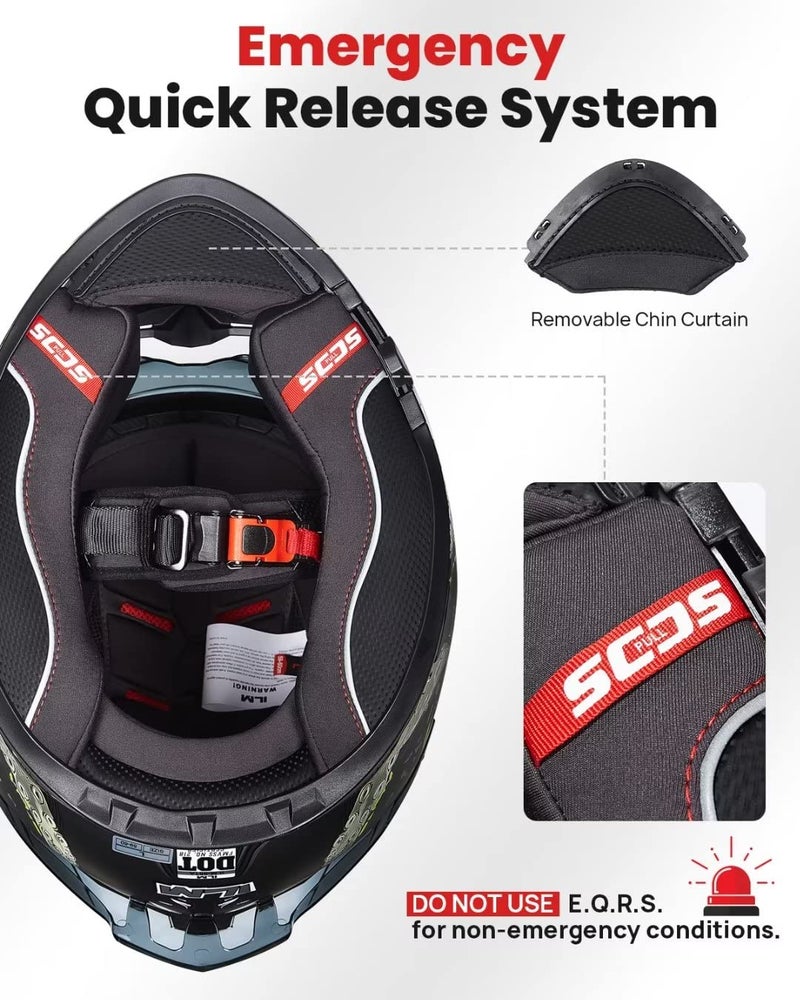 ILM خوذات دراجة نارية كاملة الوجه مع واقي مزدوج مع جناح خلفي متوافق مع Pinlock طراز 861A (أخضر عميق البحر، M) - Image 4