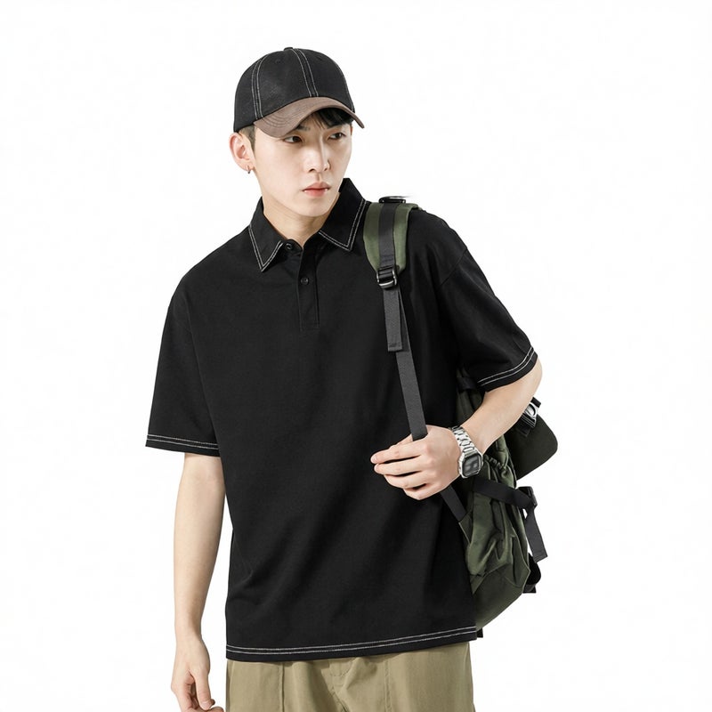 Mens Summer Short Sleeve Polo Shirt with Embroidery Lapel T-Shirt