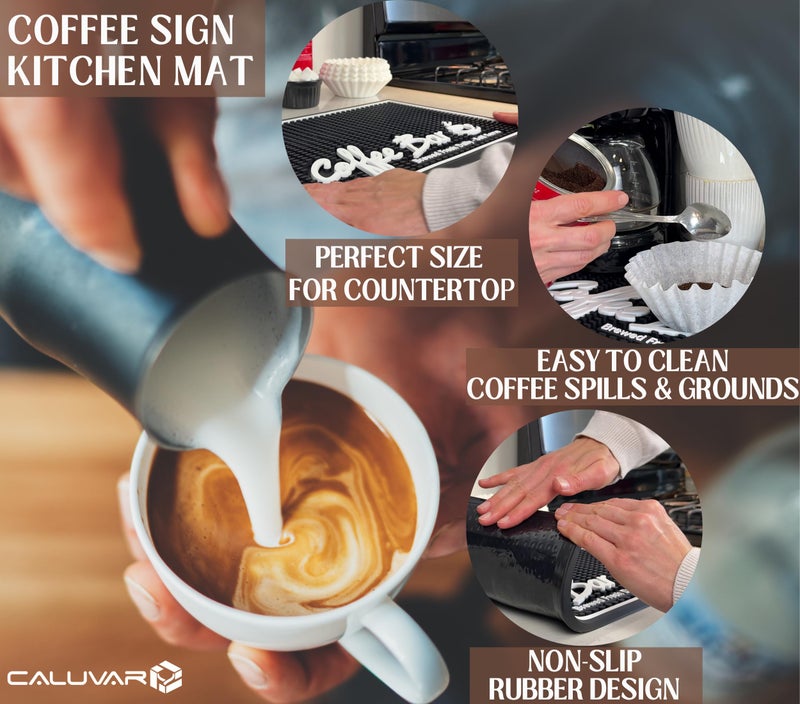 CALUVAR Brewed Fresh Daily Silicone Coffee Bar Mat 18x12 in, Self Serve Coffee Station Sign Mat, Hostess Gift, Farmhouse Kitchen Decor, Non-Slip Espresso Machine Mat, Barista Accessories - Image 3