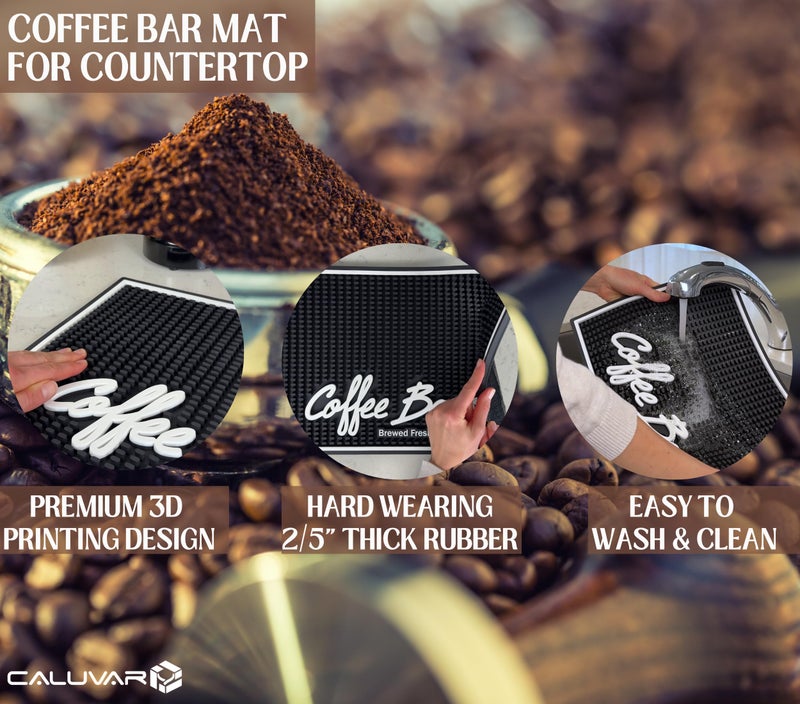 CALUVAR Brewed Fresh Daily Silicone Coffee Bar Mat 18x12 in, Self Serve Coffee Station Sign Mat, Hostess Gift, Farmhouse Kitchen Decor, Non-Slip Espresso Machine Mat, Barista Accessories - Image 2