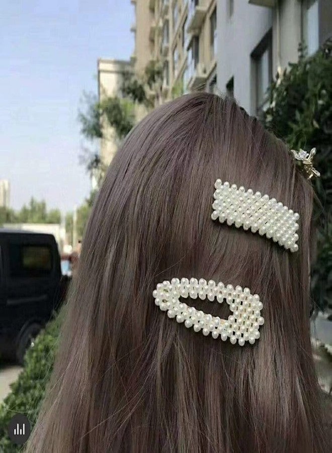 HAPPYMATES مجموعة مشابك شعر هابي ميتس مكونة من 5 قطع، مشابك شعر كبيرة مزينة باللؤلؤ على الطراز الكوري، دبابيس، مشابك شعر، إكسسوارات تصفيف الشعر، مشابك شعر للبنات والسيدات (مشابك بيضاء لؤلؤية) - Image 5