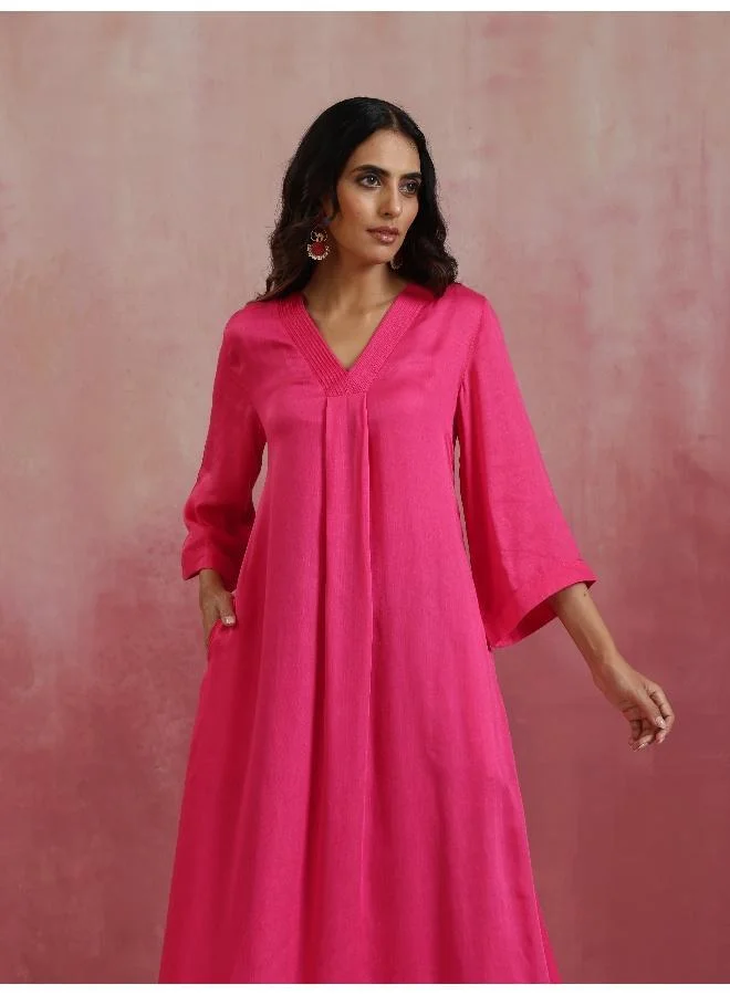 ترو برونز trueBrowns Pink Modal Boxpleat Kurta Set
